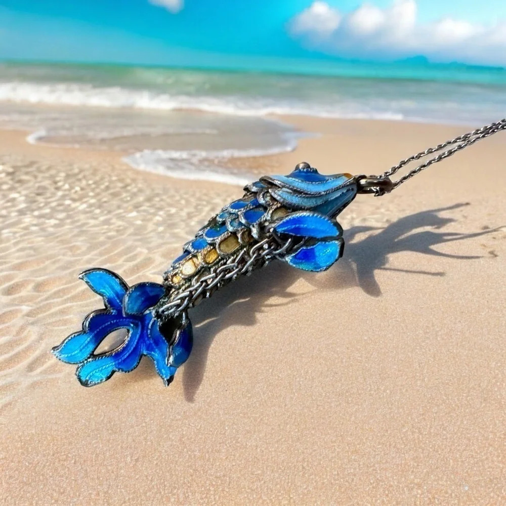 Vintage Sterling Silver & Enamel Koi Pendant / Charm - Picture 8 of 8